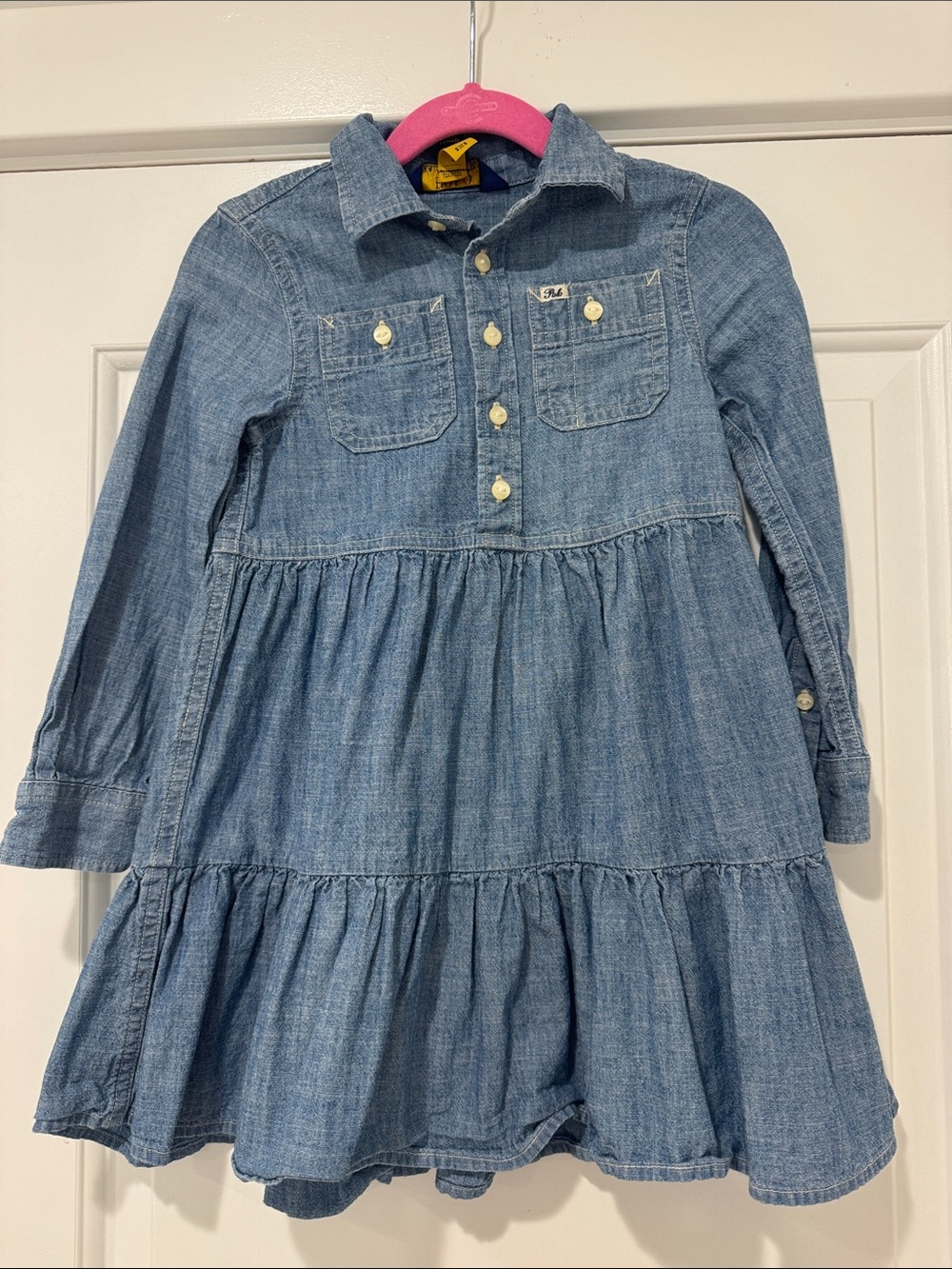 Polo by Ralph Lauren Girls' Light Blue Denim Tiered Shirt Dress